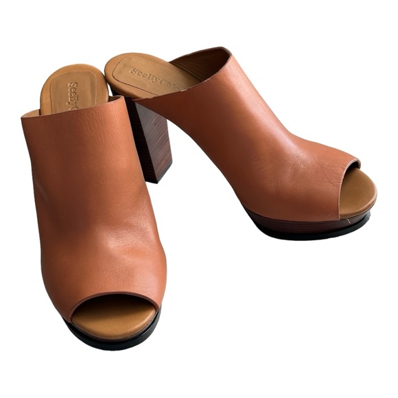 See by Chloe Women's Alex Leather Clog Platform Sandals Brown Size 40 EU/10 US - Picture 5 of 14